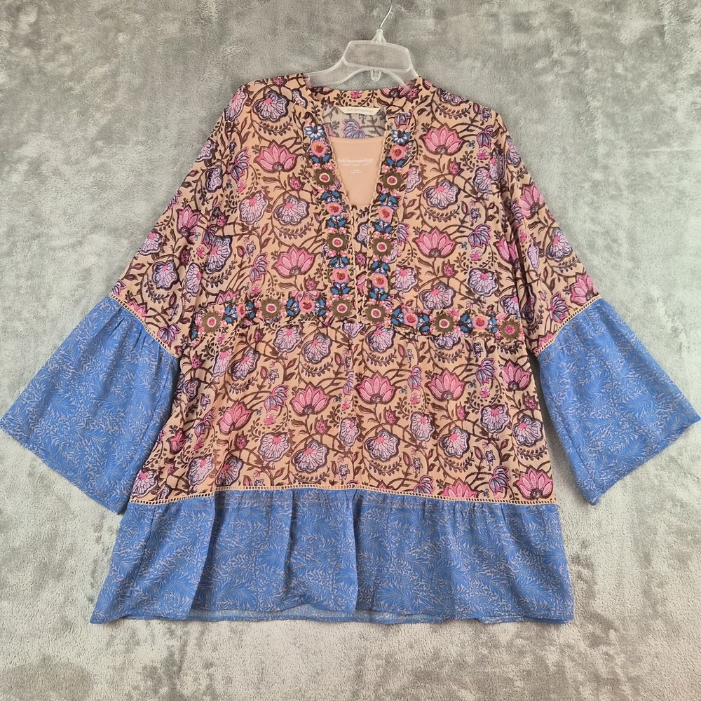 Soft Surroundings Pergola Top Large Floral Tank Liner Embroidered Bell Sleeve